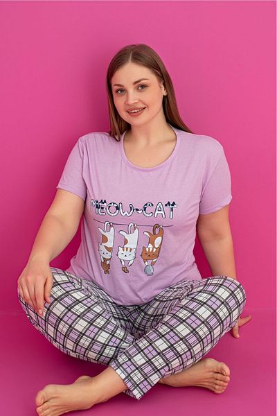 Farya Home X-Dreamy Plus Size Cotton Patterned Short Sleeve Pajamas Set