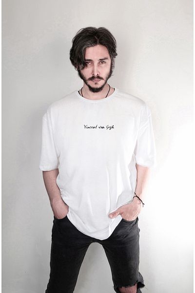 sielta Vincent Van Gogh Printed Oversize Short Sleeve White T-Shirt Tshirt