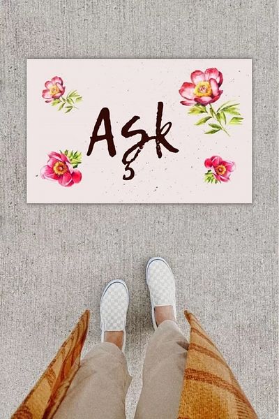 Mu Art Ahşap Digital Printing Decorative Flower Cream Door Mat K-1206