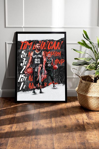 Saturn Tim Duncan Framed Painting - Basketball Nba Poster Painting