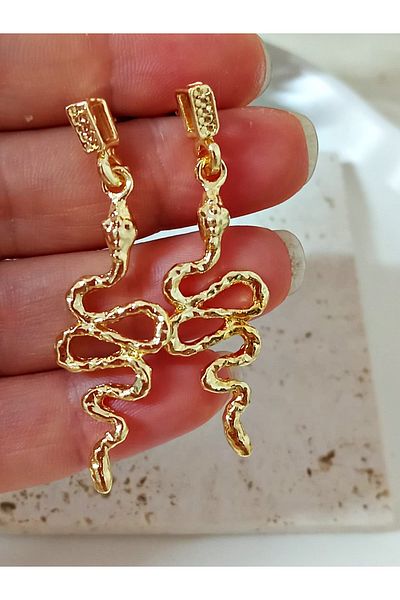 mos&more Gold Dangle Snake Women's Earrings