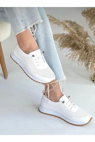 Saks Gardrop Orthopedic Sole Daily Soft Comfortable Women's White Skin Drawstring Laser Ballerina Shoes