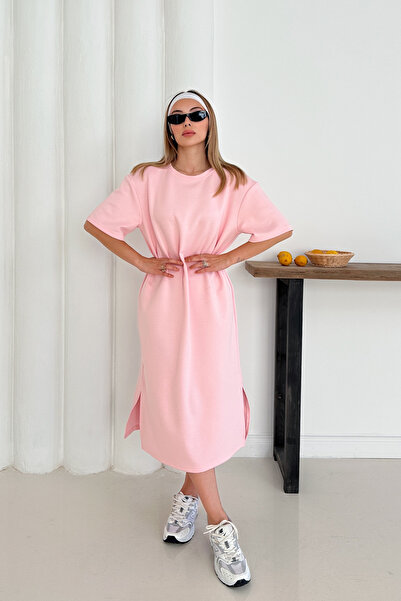 TrendyFashion Women's Pink Modal Fabric Slit Oversize Dress