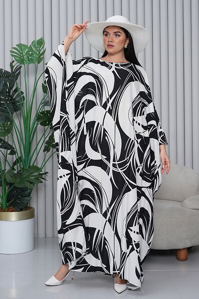 EL jadida Women's Patterned Oversize Long Viscose Dress Black