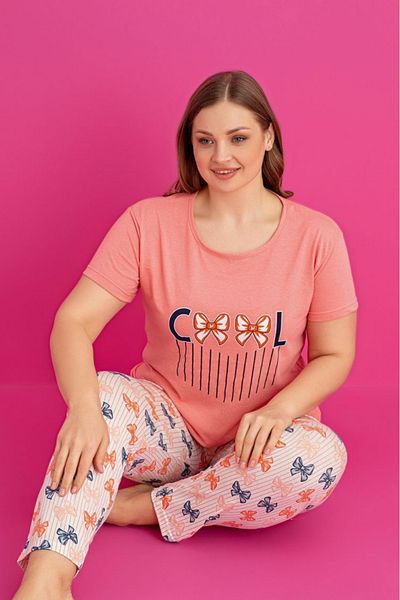 Farya Home X-Dreamy Plus Size Cotton Patterned Short Sleeve Pajamas Set