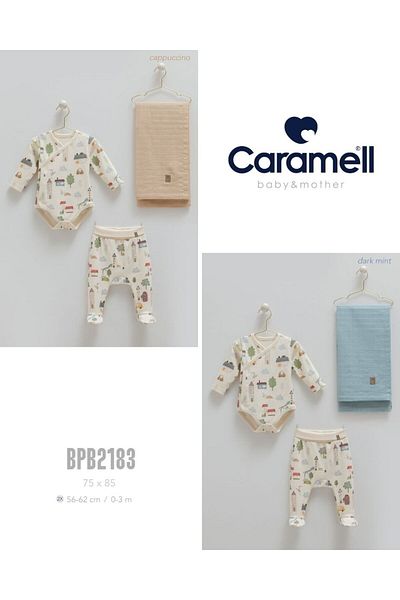 Caramell My Baby Kumsal Coton Body & Pants & Muslin Blanket 3-Piece Basic Set 2183