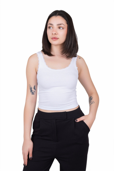 Looksense Дамски къс топ с дебели презрамки и дантелена украса 4004