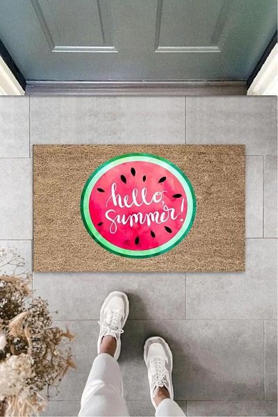 Mu Art Ahşap Brown Door Mat Round Watermelon Pattern K-3268