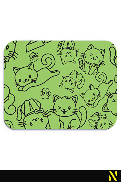 nilizma Симпатична зелена ергономична подложка за мишка с котки - 23 cm x 19 cm - подложка за мишка с неплъзгаща се основа