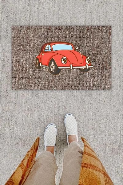 Mu Art Ahşap Digital Printing Decorative Vosvos Red Door Mat K-1281