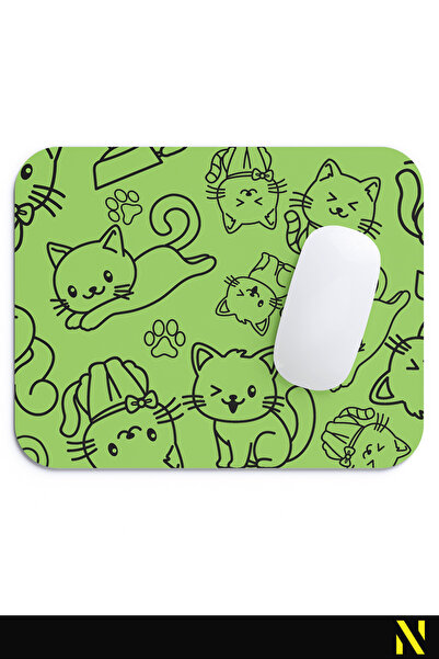 nilizma Симпатична зелена ергономична подложка за мишка с котки - 23 cm x 19 cm - подложка за мишка с неплъзгаща се основа
