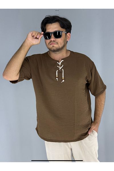MARESHAL Cotton Muslin Pear Collar Lace Detailed T-Shirt (Coffee)
