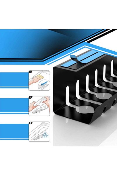NewEvo Under-desk Cable Organizer, Sturdy Metal, With Self-adhesive Tape, Size 43 X 12 X 12 Cm