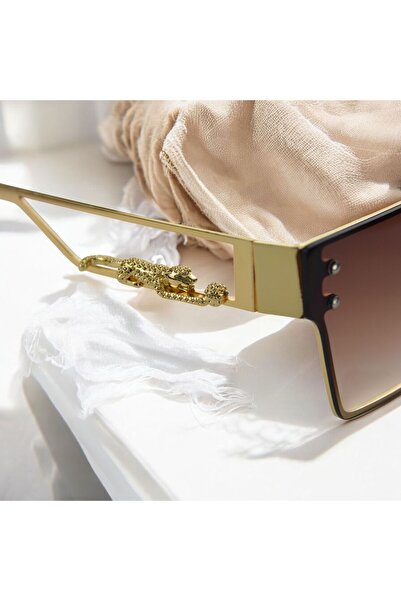 Mazzy Vintage Rectangle Gold Brown Women Sunglasses