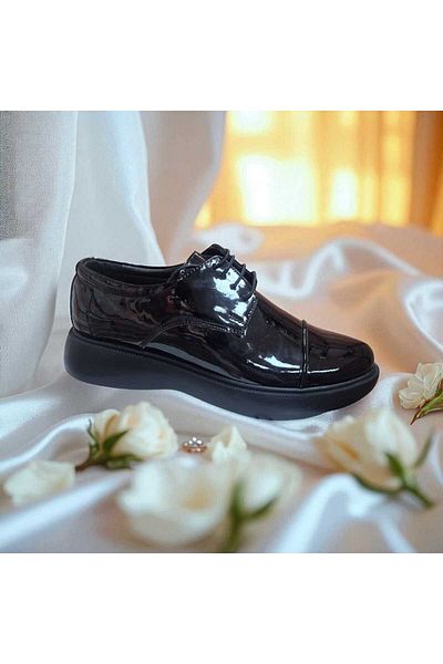 fikret bağcı Men's Patent Leather Lace-Up Face Laser Printed Henna Wedding Special Day Poly Light High Sole Shoes