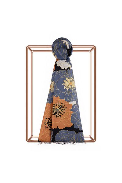 ipekevi Black Copper M. Blue Silkway Silk Shawl 5197