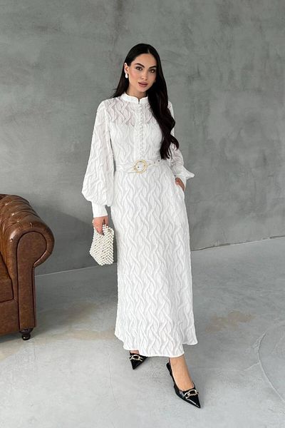 369 etnik butik Ζακάρ με υφή μακρυμάνικο φόρεμα σε γραμμή Α