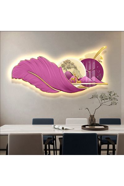 Un Elegant Feather Design Illuminated Wall Clock with Luxury Clock, LED Light and Remote Control