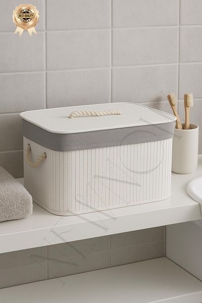 NEWNOW Softlines Bamboo Multi-Purpose Covered Basket, Organizer Box White