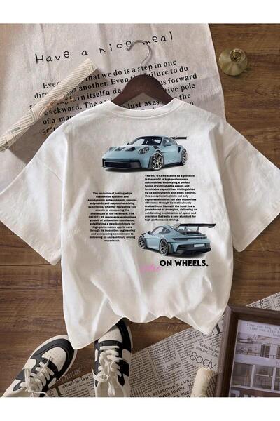 SVART WEAR تي شيرت بنمط سيارة السباق مقاس كبير باللون الأبيض