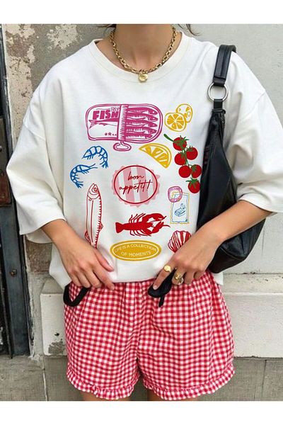 JANSO GROUP -Women's Cotton Printed Bon Appetut Tshirt Oversize Large Size