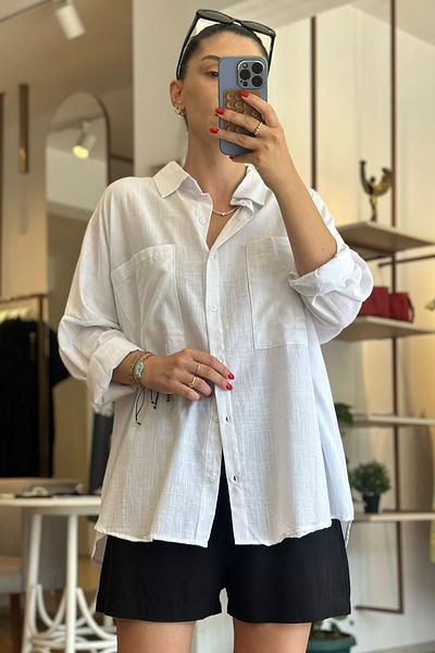 Unique Boutique White Standard Size Cotton Linen Shirt