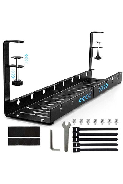 NewEvo Under Desk Cable Organizer, Power Cable Tray, With Clip, No Drilling, Size 29-54 Cm