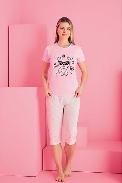 Farya Home Dreamy Cotton Patterned Short Sleeve Bermuda Capri Suit