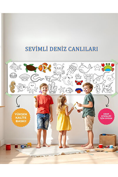 alphobitasarım ورق تلوين عملاق لحيوانات البحر اللطيفة - 62 × 200 سم