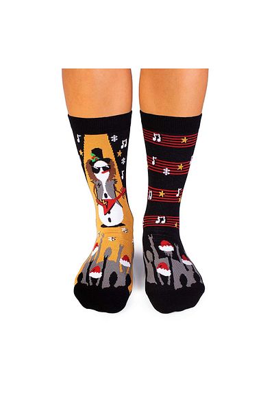 Pirin Hill Christmas Cotton Socks Arty Socks Snowman Rocker Black