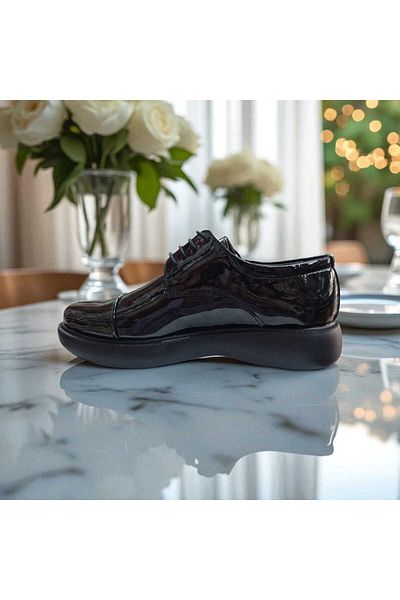 fikret bağcı Men's Patent Leather Lace-Up Face Laser Printed Henna Wedding Special Day Poly Light High Sole Shoes