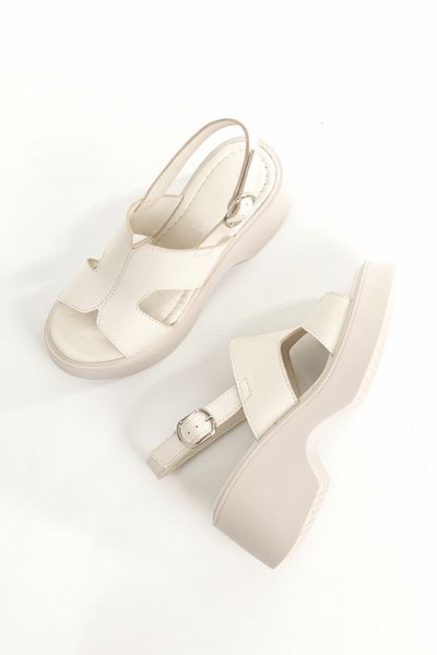 Modabuymus Papela Off-White Genuine Leather Sandals Wedge Heeled Women's Shoes