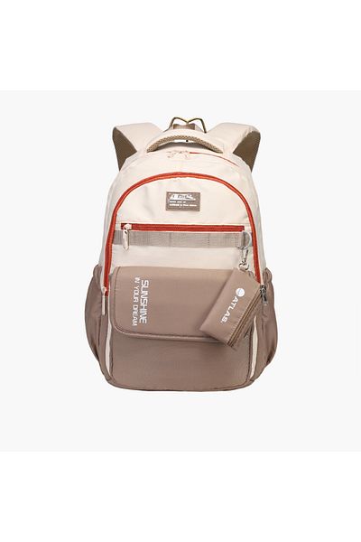 Atlas Logo Detail Backpack with Adjustable Straps and Zip Closure - 28x10x48 cms