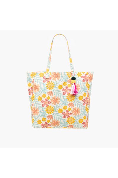 Lifestyle Floral Print Shopper Bag with Double Handles and Tassel Detail