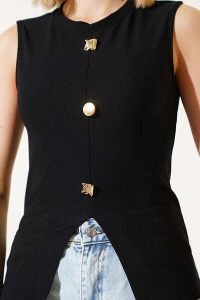 ROKH Button Detail Zero Sleeve Blouse