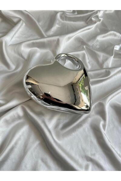 Mia Collection Βραδινό Φόρεμα Καρδιά Μοντέλο Τσάντα Γάμου Ασημένια