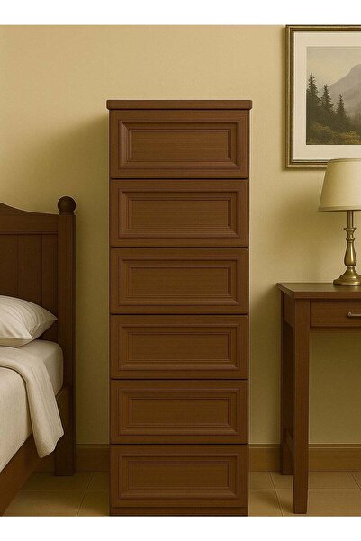 ALMUFARREJ خزانة ذات 6 أدراج، لون بني، 42×34×124 سم