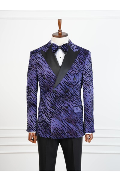 PAREZ Erkek Slim Fit İtalyan Stil Desenli Damatlık Smokin