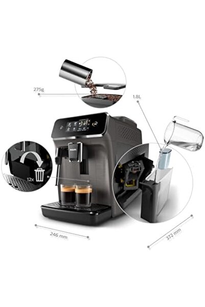 Philips ماكينة اسبريسو أوتوماتيكية بالكامل سلسلة 2200 - قهوة، رغوة حليب، رمادي - EP2224/43