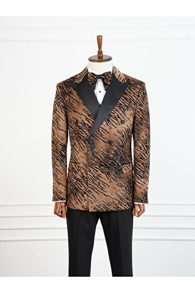 PAREZ Erkek Slim Fit İtalyan Stil Desenli Damatlık Smokin