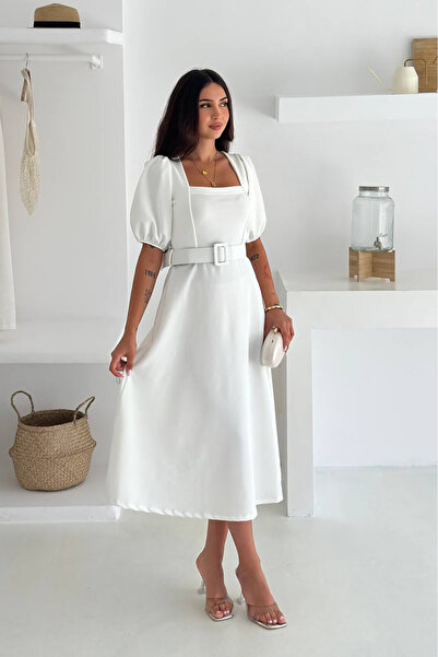 Neşeli Butik Women Balloon Sleeve Square Collar Summer Dress Nbk4245