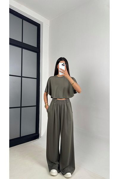 manana fashion Modal Fabric Crop Tshirt Palazzo Pants Tracksuit Set