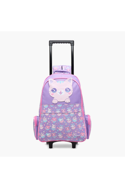 Toursun حقيبة ظهر بعجلات مزينة بنقشة قطة مع مقبض قابل للسحب وسحاب للإغلاق - 3...