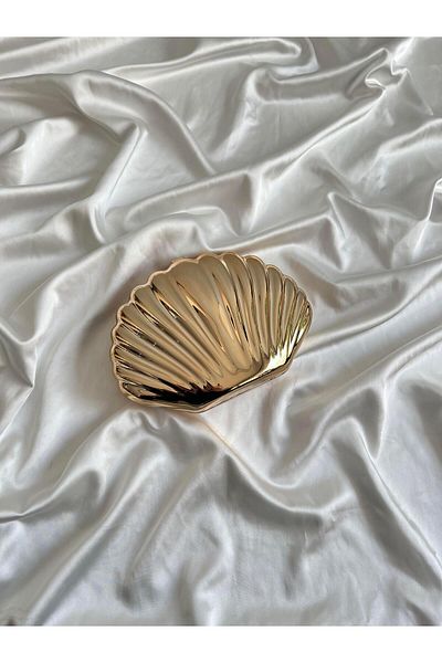 Mia Collection Big Oyster Βραδινό Φόρεμα Μοντέλο Τσάντα Γάμου Αρραβώνα Χρυσή