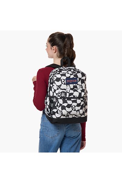 Jansport حقيبة ظهر مطبوعة من جانسبورت بأحزمة قابلة للتعديل وسحاب للإغلاق - ١٥×٣٢×٤٢ سم