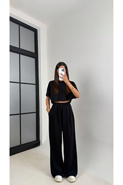 manana fashion MODÁL SZÖVETBŐL KÉSZÜLT CROP PÓLÓ, PALAZZO NADRÁG, TRÉNING RUHA SZETT