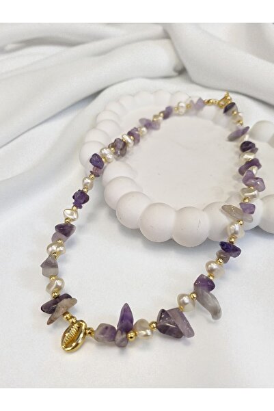 Vinlora Design Ametist Taşlı ve İnci Detaylı Kolye – Figür Uçlu, El Yapımı Ta...