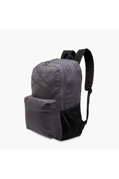 Reebok Stam Logo Print Backpack with Adjustable Straps and Zip Closure - 20x23x14 cms