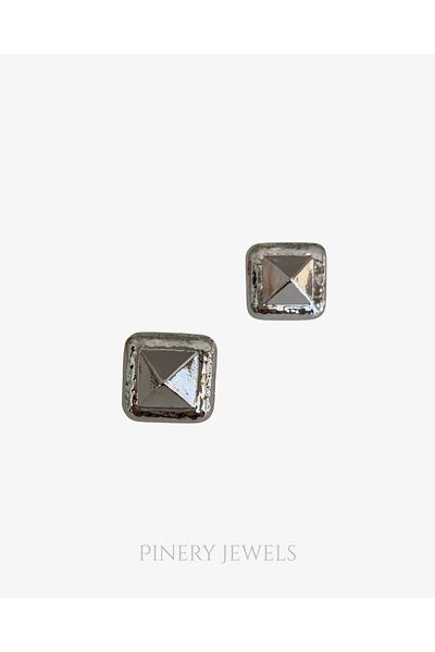 Pinery Jewels Square Pyramid Embossed Silver Earrings Pair 2.5cm