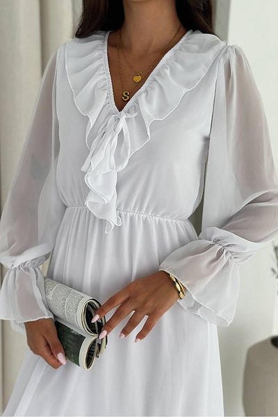 Neşeli Butik γυναικείο λευκό φόρεμα σιφόν με φλοράλ επένδυση NBK4241